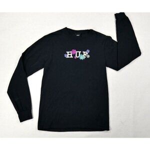 Huf  Black Psycho Daisies Long Sleeve T Shirt  Spell Out Mens Size Small